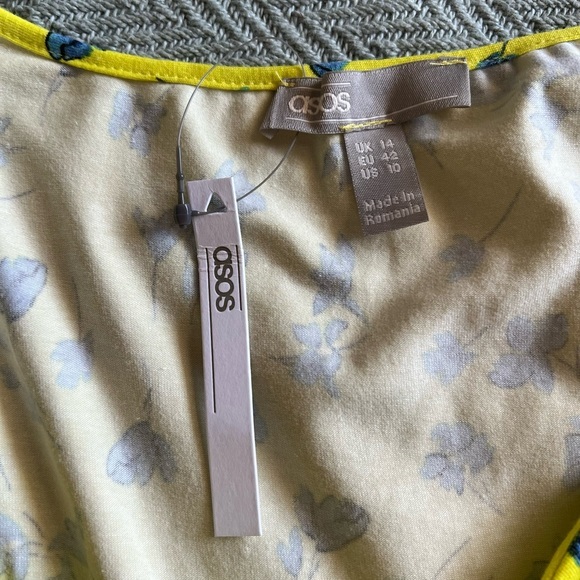 ASOS bright yellow dress with blue flowers - Picture 4 of 8